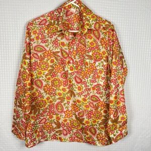 VTG 70s‎ Skyr Nylon Mens Size Small Disco Psychedelic Floral Pullover Windshirt